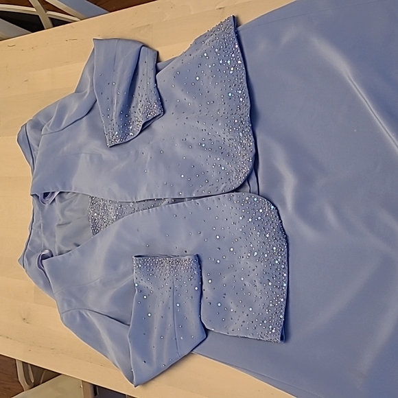 EUC MORI LEE Light Periwinkle Blue Beaded 3 Piece Skirt Set - Picture 1 of 17